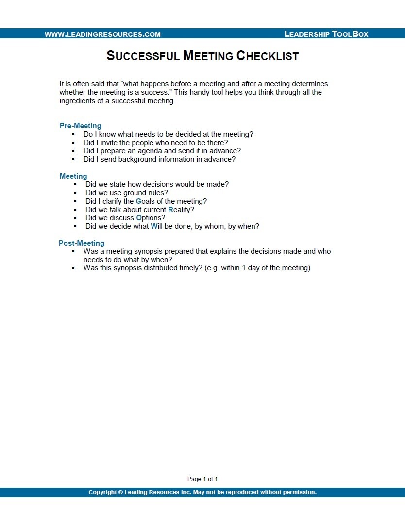Successful Meeting Checklist
