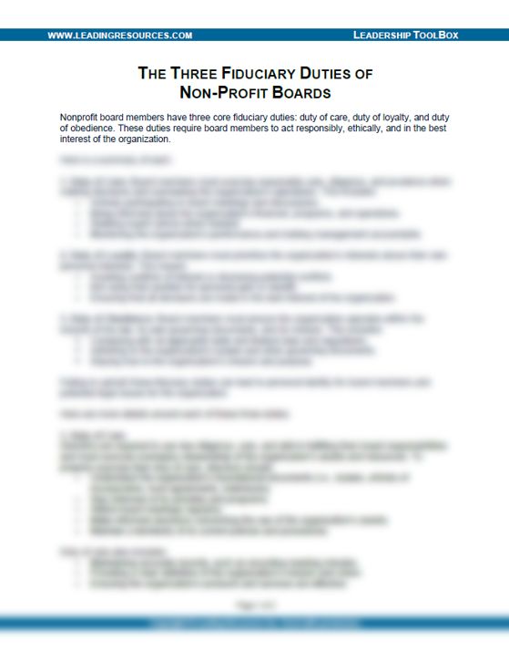 The Three Fiduciary Duties of Non-Profit Boards