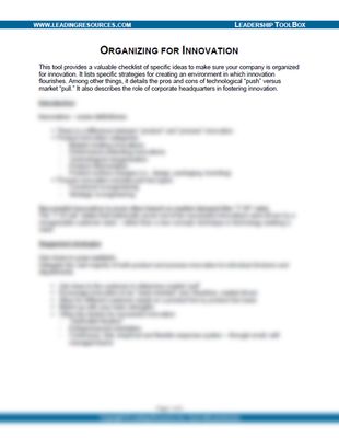 Business Innovation Management: Organizing for Innovation