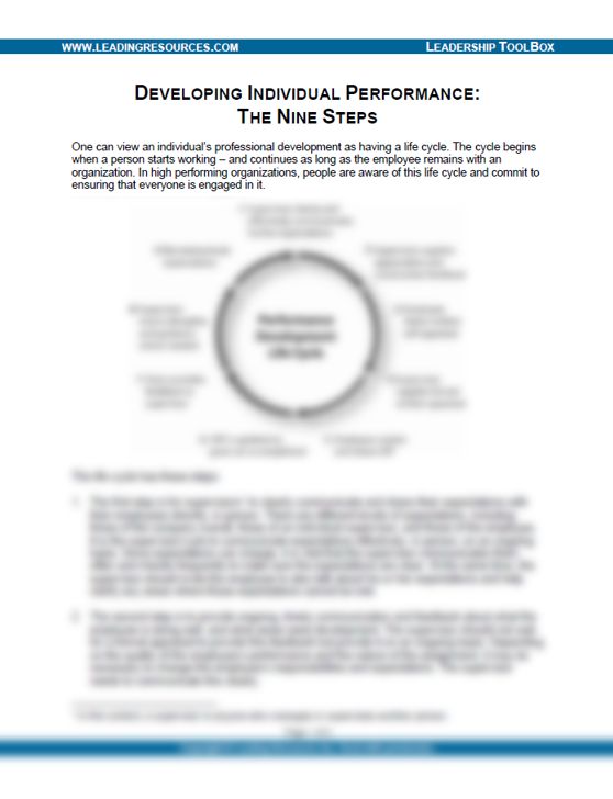 The Performance Development Life Cycle