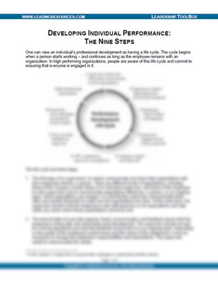 The Performance Development Life Cycle
