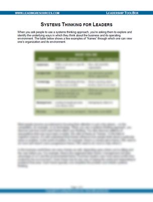 Systems Thinking for Leaders