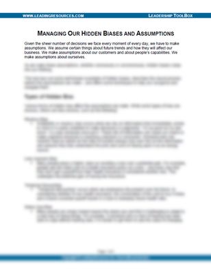 Managing Hidden Biases and Assumptions Managing Hidden Biases and Assumptions