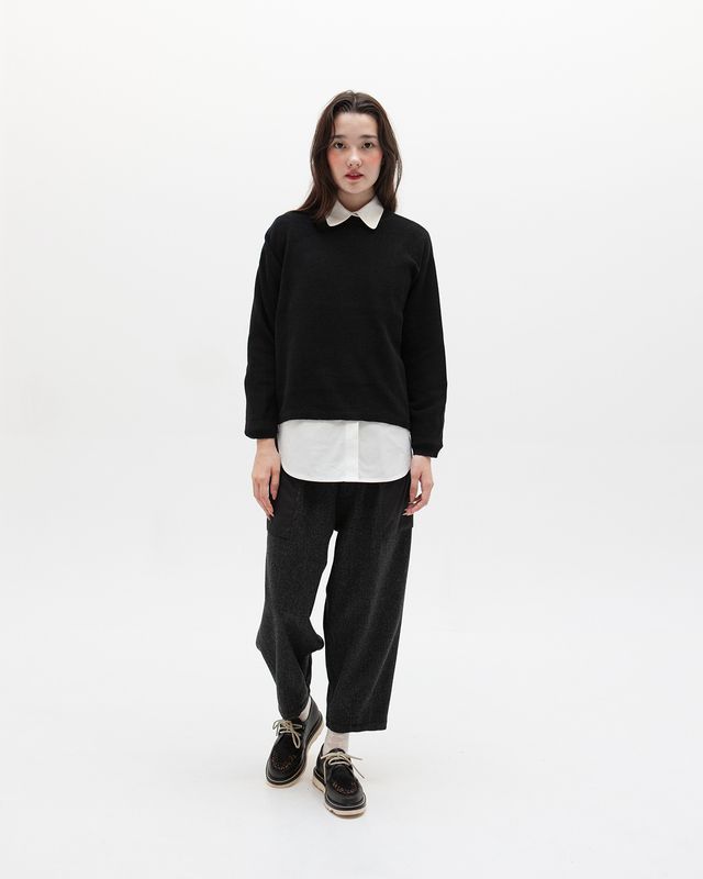 W'MENSWEAR WAFFLE PULLOVER IN BLACK