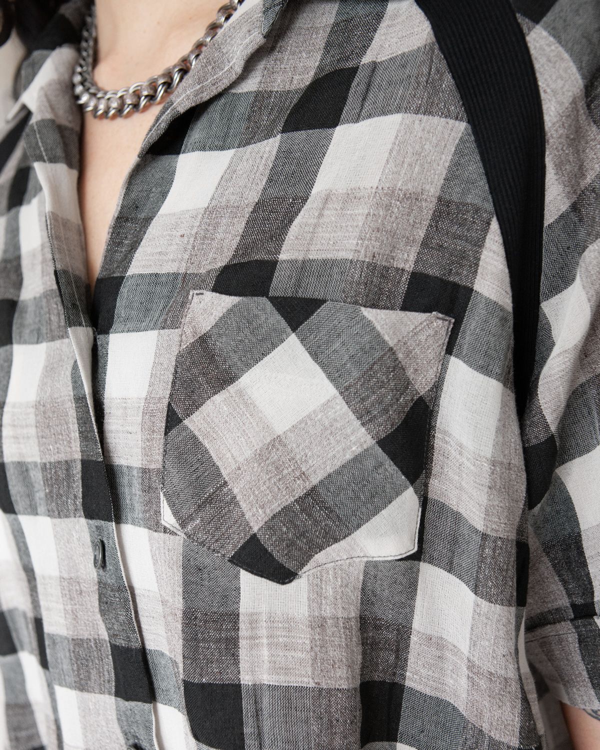 W&#39;MENSWEAR BOWLING SHIRT IN GREY CHECK