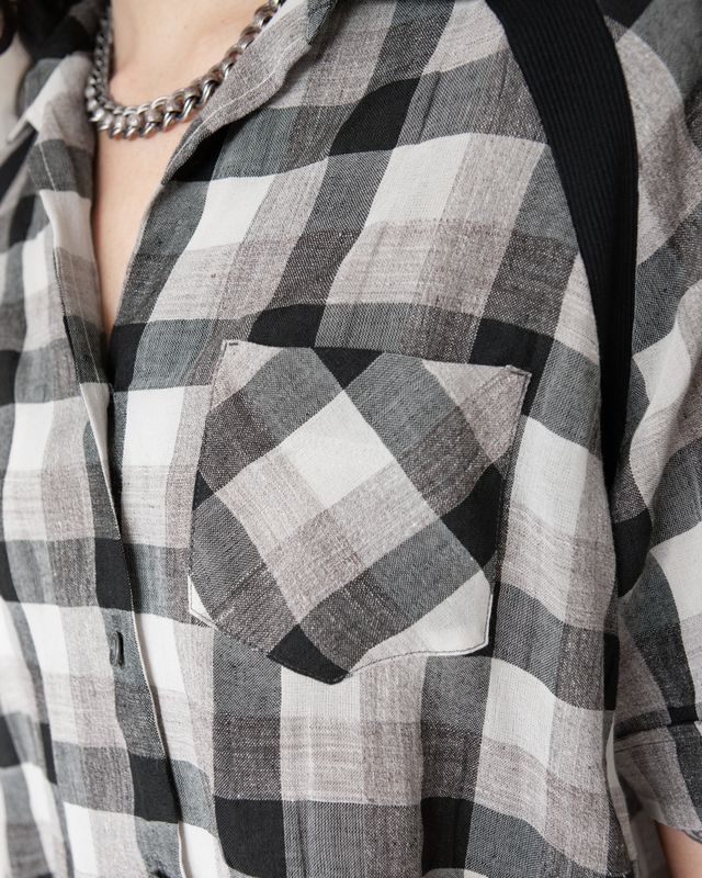 W&#39;MENSWEAR BOWLING SHIRT IN GREY CHECK