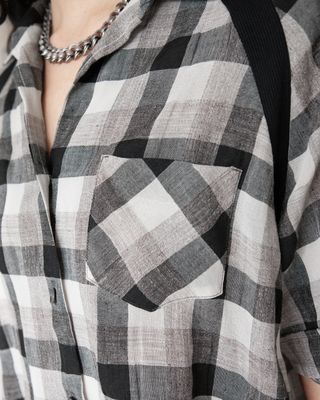 W&#39;MENSWEAR BOWLING SHIRT IN GREY CHECK