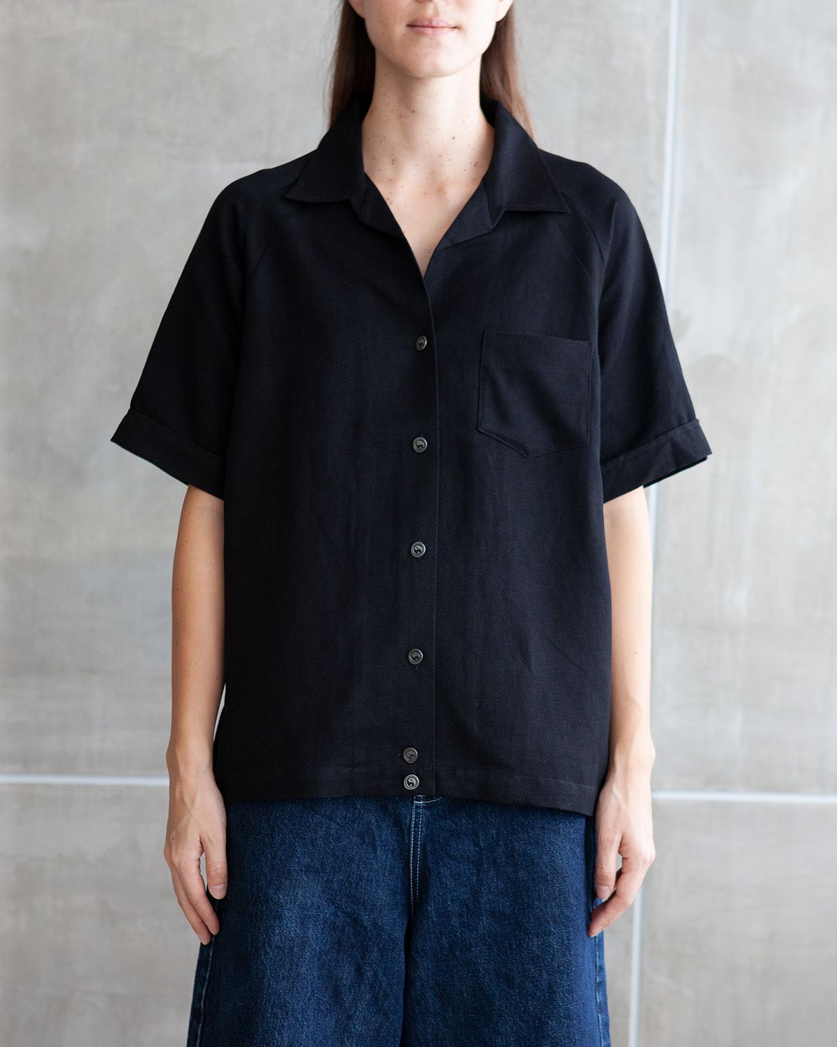 W&#39;MENSWEAR BOWLING SHIRT IN BLACK