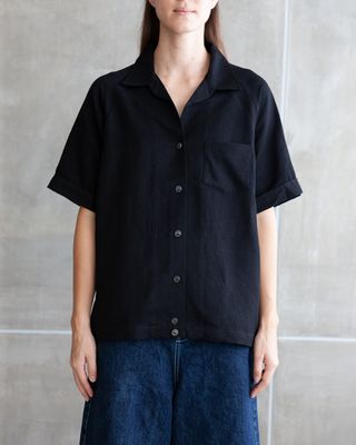 W&#39;MENSWEAR BOWLING SHIRT IN BLACK