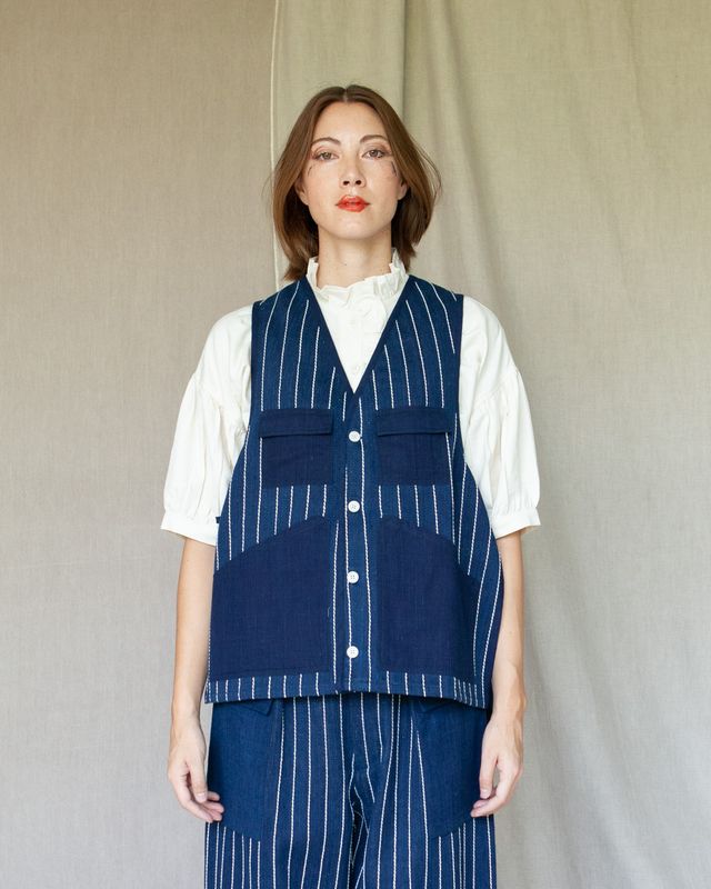 W’MENSWEAR FOR KARDO UTILITY VEST IN INDIGO