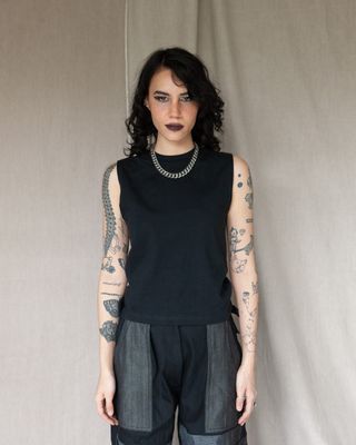W&#39;MENSWEAR W&#39;MENS TANK IN BLACK COTTON-HEMP