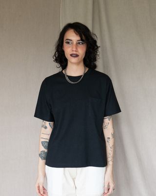 W&#39;MENSWEAR BOWL TEE IN BLACK COTTON-HEMP