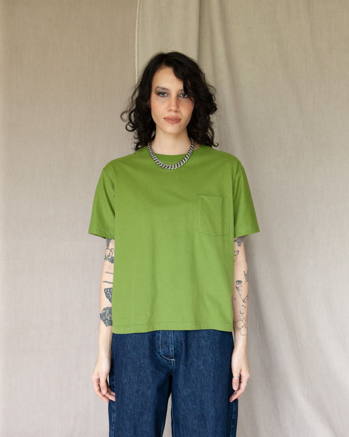 W'MENSWEAR BOWL TEE IN MATCHA GREEN SUPERSOFT COTTON