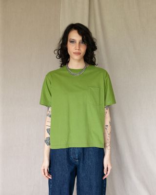W&#39;MENSWEAR BOWL TEE IN MATCHA GREEN SUPERSOFT COTTON