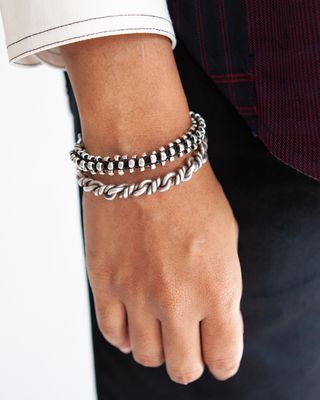 W&#39;MENSWEAR &#39;KAREN-PUNK&#39; SMALL BRAIDED SILVER BRACELET