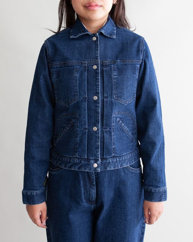 W'MENSWEAR ENGINEER'S JACKET IN WASHED SELVEDGE DENIM