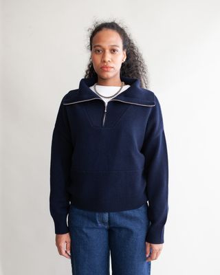 W&#39;MENSWEAR TRACK SWEATER IN NAVY