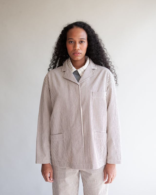 W'MENSWEAR SERVICE BLAZER IN BROWN STRIPE