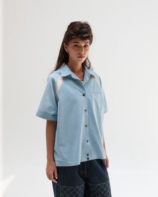 W'MENSWEAR BOWLING SHIRT IN BABY BLUE