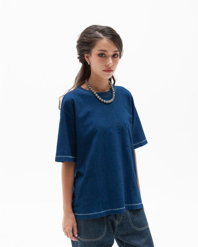 W'MENSWEAR BOWL TEE IN INDIGO