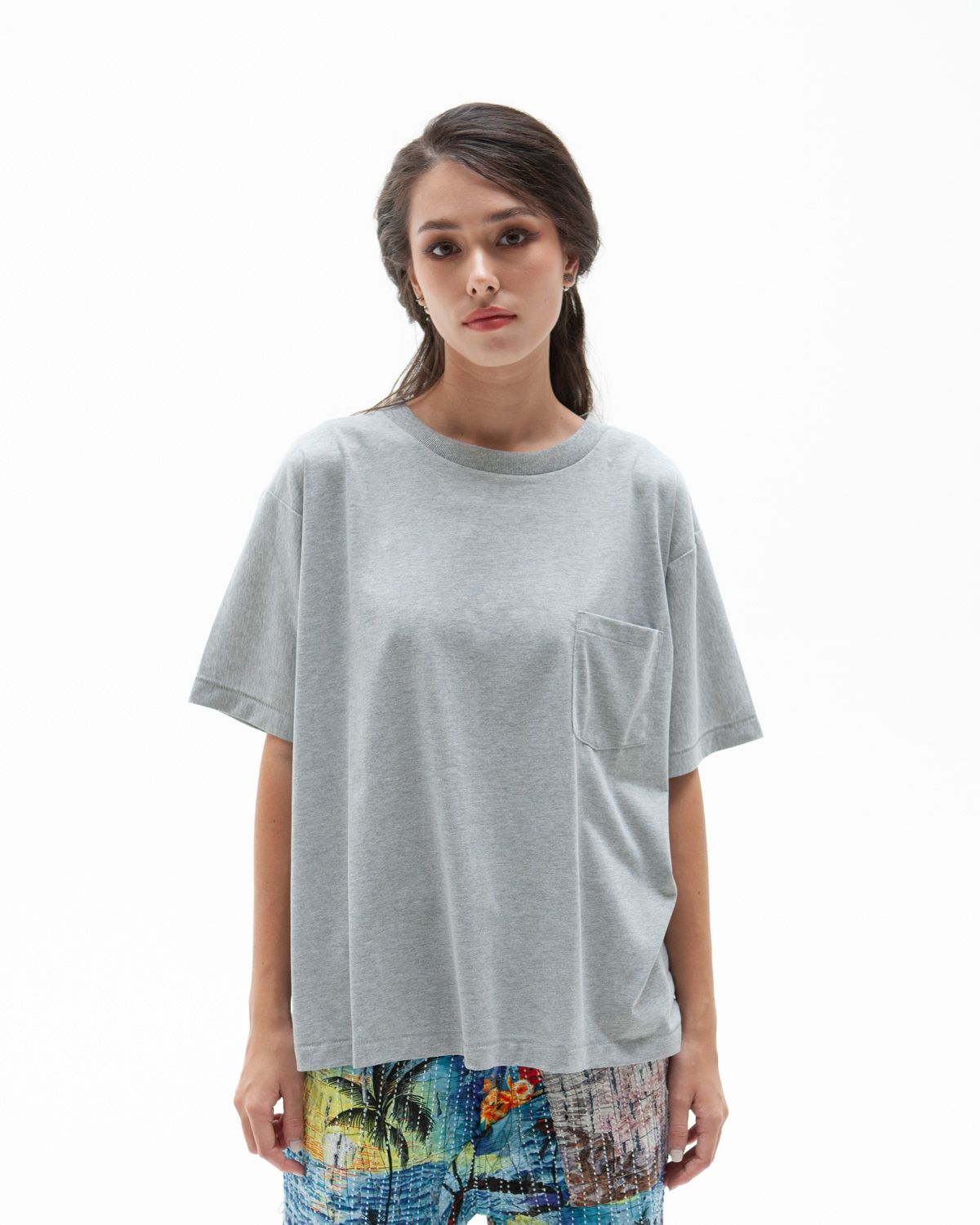 W'MENSWEAR BOWL TEE IN LIGHT GREY