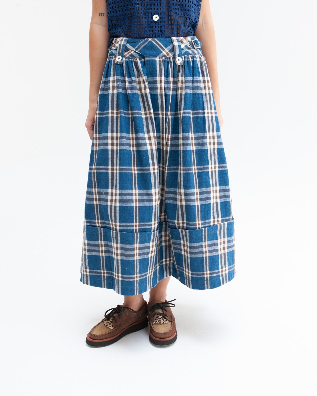 W'MENSWEAR RIDER SKIRT IN INDIGO CHECK