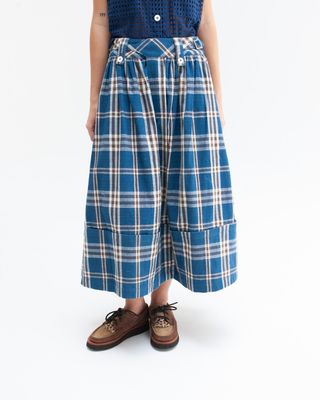 W'MENSWEAR RIDER SKIRT IN INDIGO CHECK
