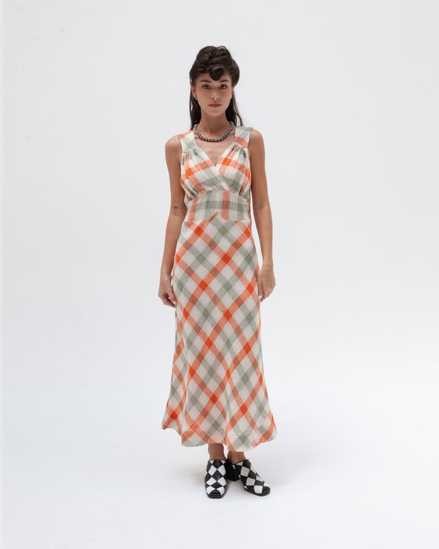 BROOKLANDS DRESS IN ORANGE CHECK BROOKLANDS DRESS IN ORANGE CHECK