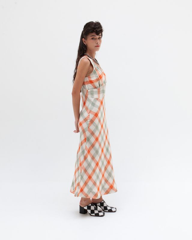 BROOKLANDS DRESS IN ORANGE CHECK