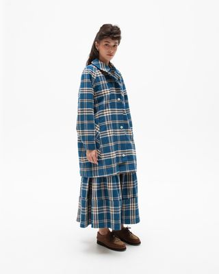 W'MENSWEAR MOTORCYCLE TRENCH IN INDIGO CHECK