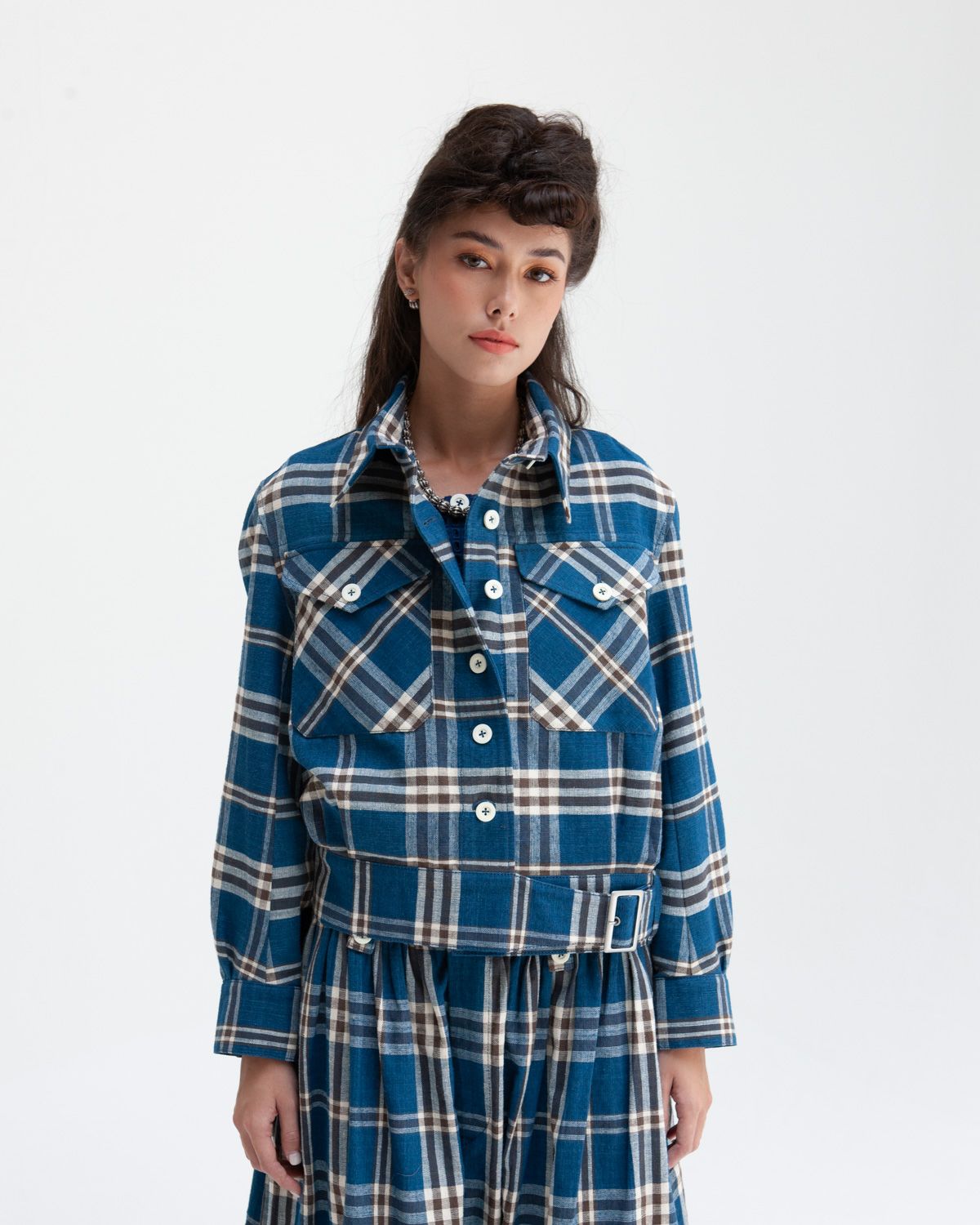 W'MENSWEAR DESPATCH JACKET IN INDIGO CHECK