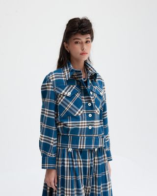 W'MENSWEAR DESPATCH JACKET IN INDIGO CHECK