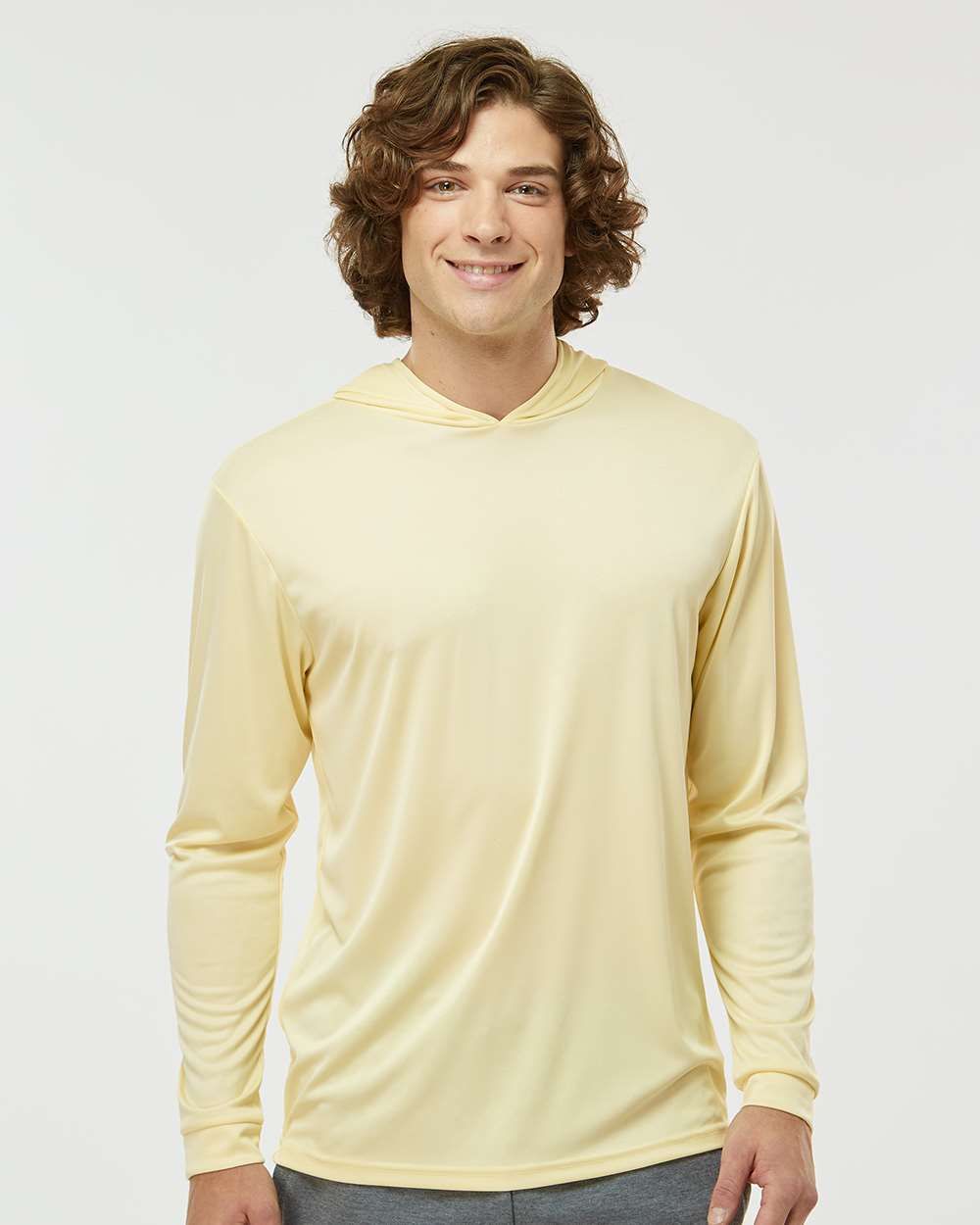 220 UNISEX BAHAMA PERFORMANCE HOODED LONG SLEEVE T-SHIRT-PALE YELLOW
