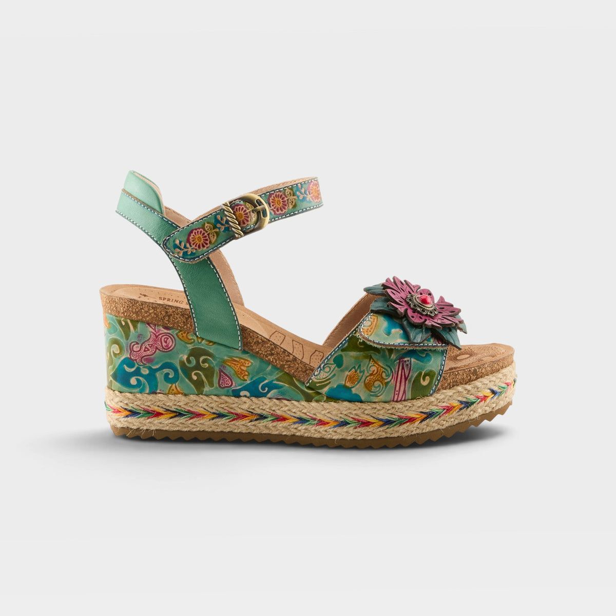 L'Artiste Boca Hand-Painted Leather Wedge Sandals | Mint Green