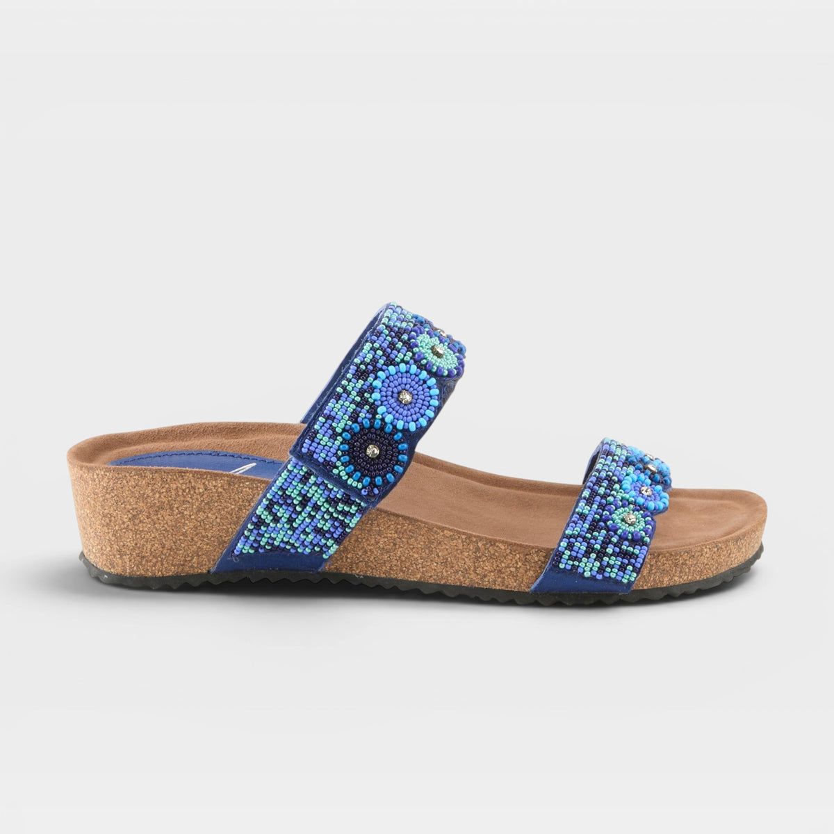 Azura Bahama Beaded Leather Slide Sandals | Navy Multi
