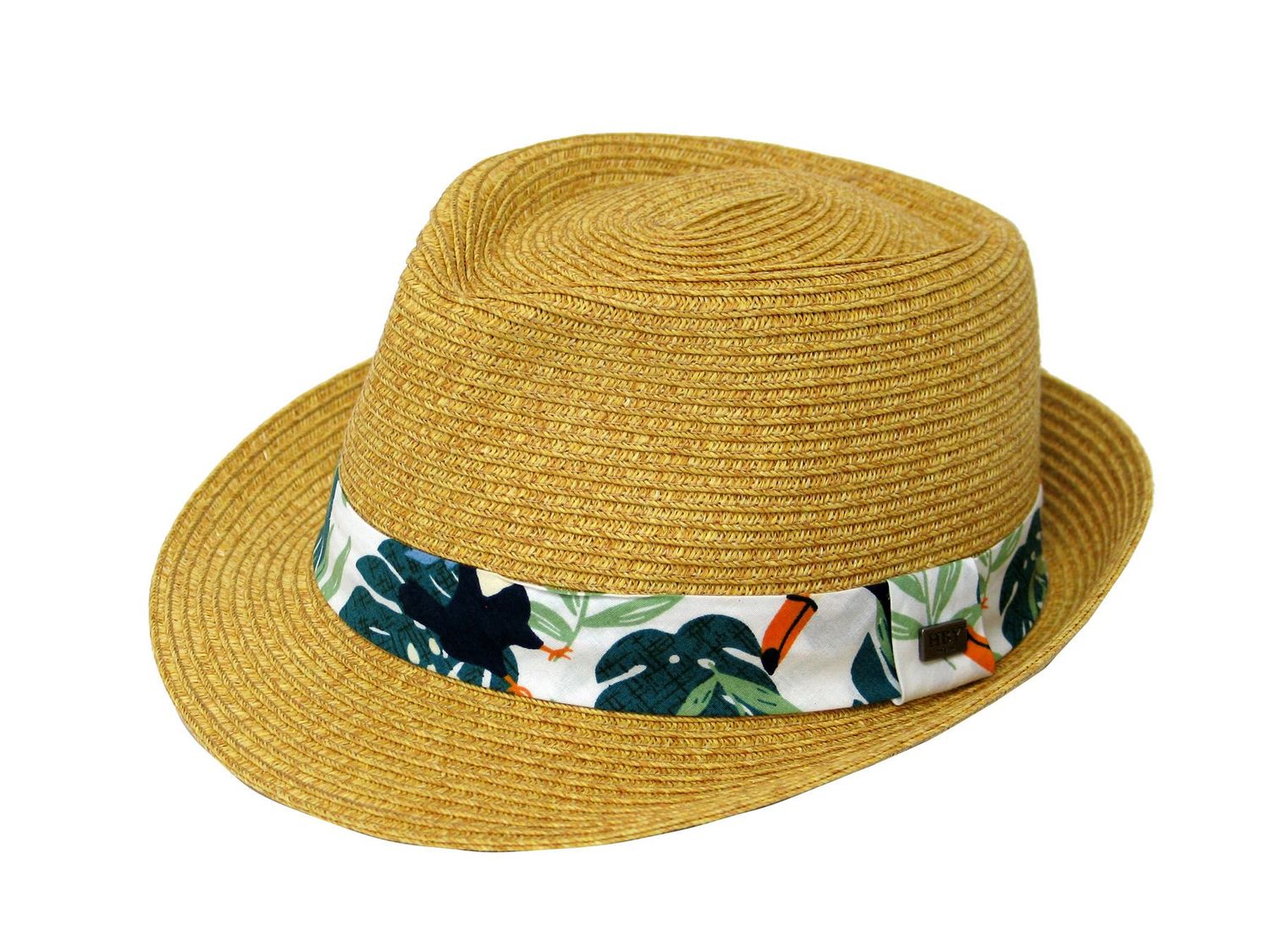 FT6252 STRAW FEDORA HAT TOUCAN BAND