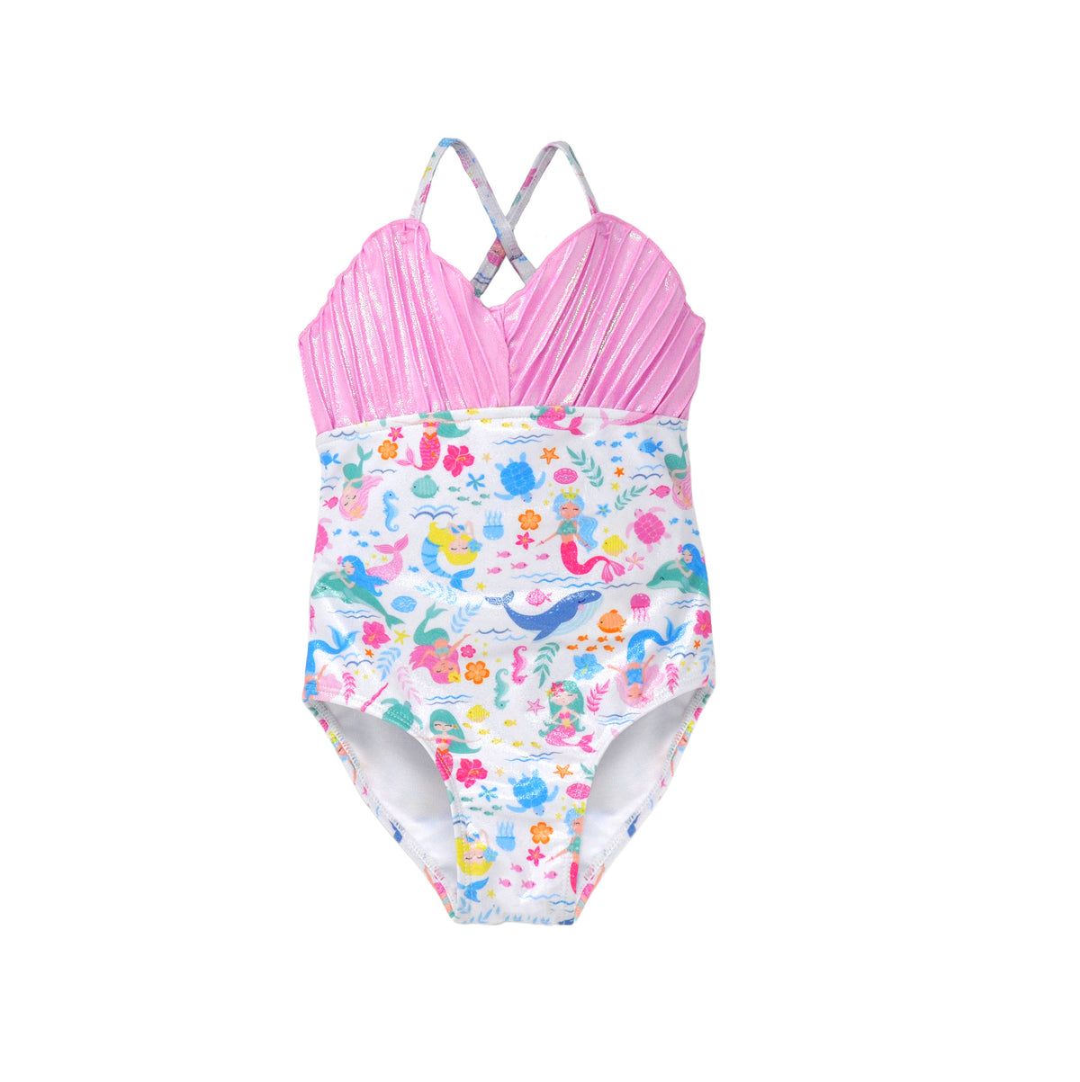 GIRLS UPF50 MERMAID SHELL SWIMSUIT-MERMAID FRIENDS