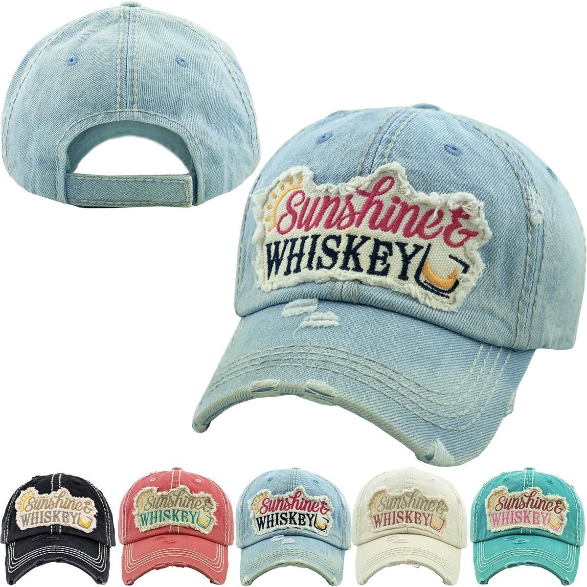 KBV1275 "SUNSHINE &amp; WHISKEY" VINTAGE BASEBALL CAP