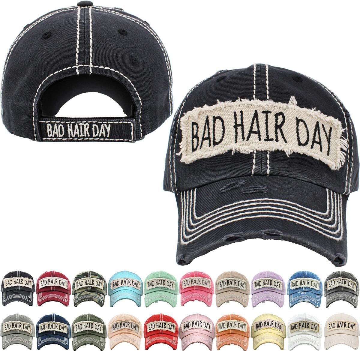 KBV1073 "BAD HAIR DAY" WASHED VINTAGE BASEBALL CAP