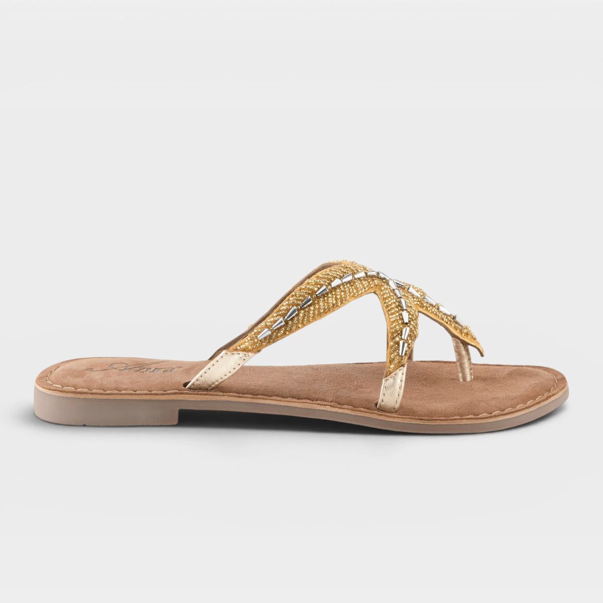 Azura Starry Beaded Leather Slide Sandals