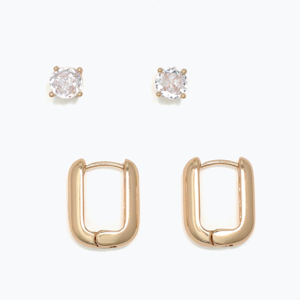 EARRINGS - CZ STUDS &amp; GOLD HUGGIE