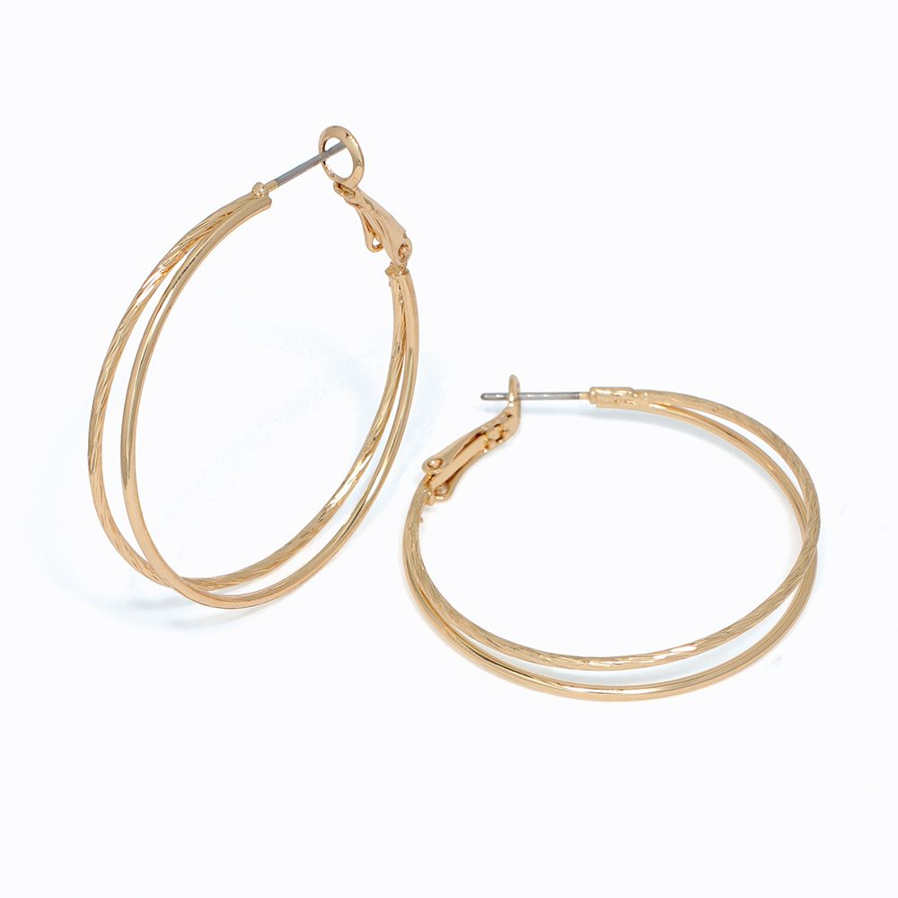 EARRINGS - TWO STRAND GOLD HOOPS