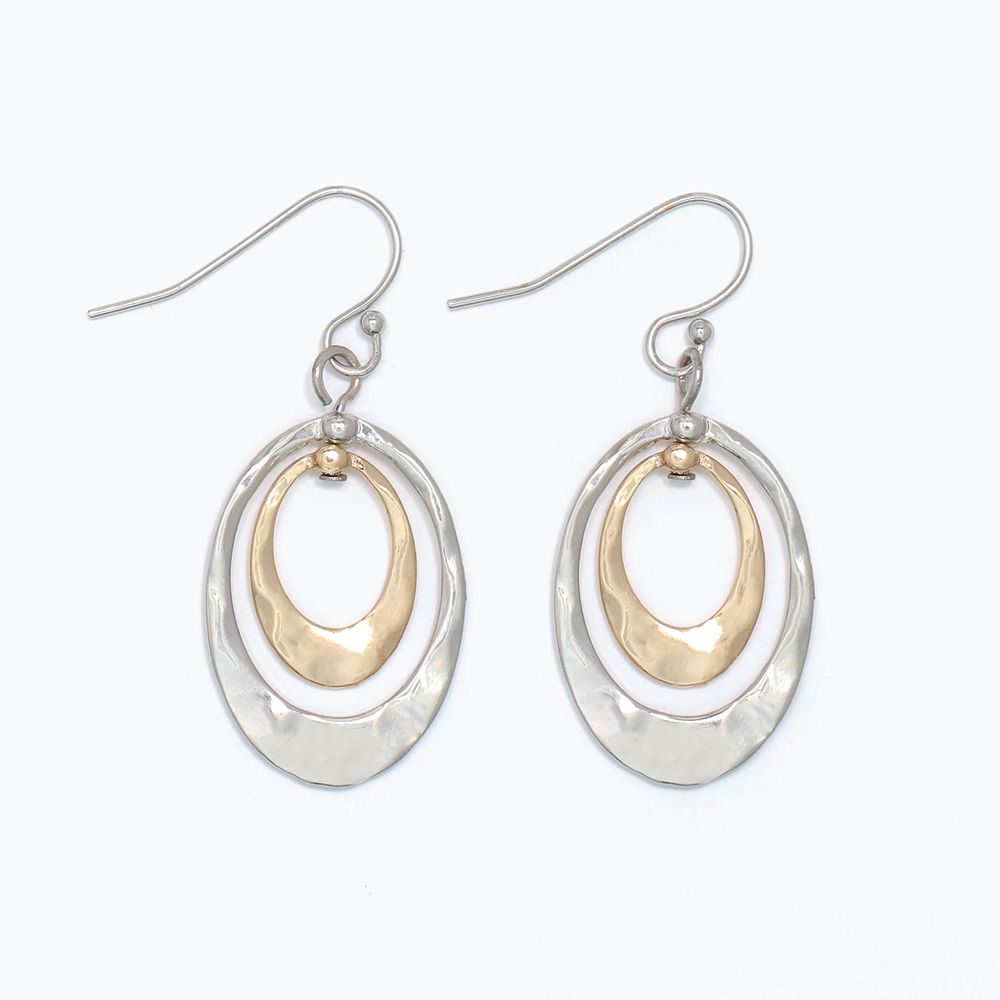 EARRINGS - HAMMERED TWOTONE DROPS