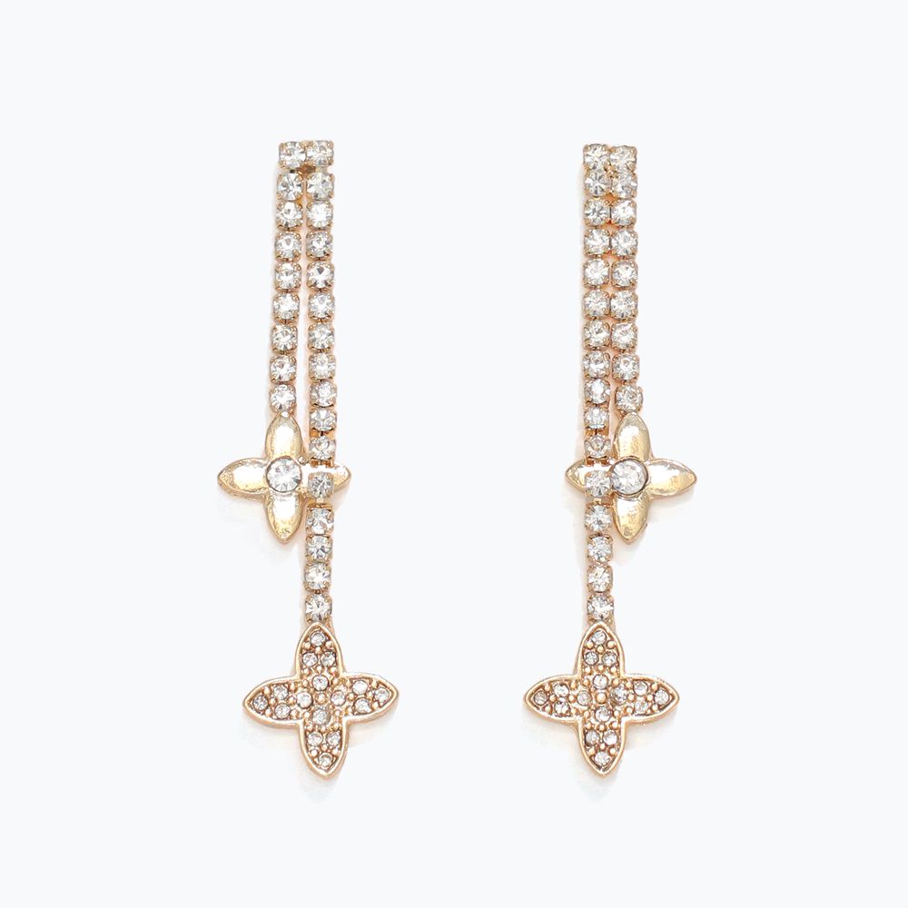 EARRINGS - GOLD CLOVER &amp; CRYSTAL DROPS