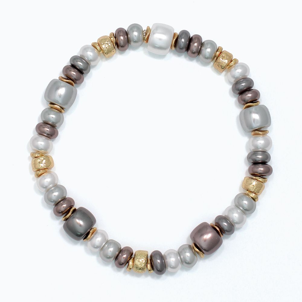 BRACELET - TRI-COLOR PEARLS WITH GOLD