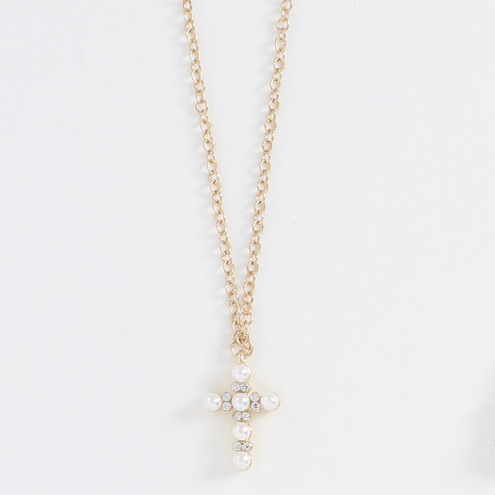 NECKLACE - CROSS WITH PEARLS AND CRYSTAL