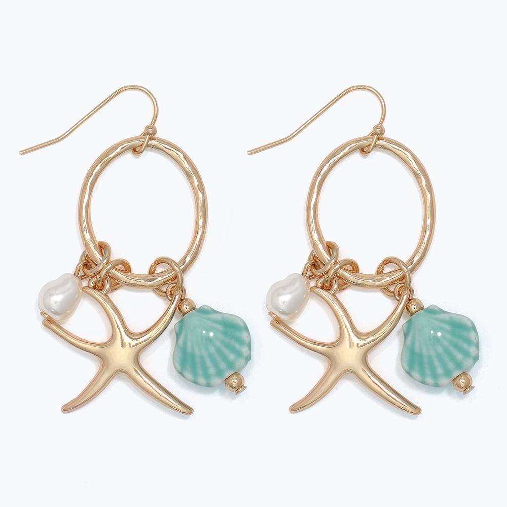 EARRINGS - GLD STARFISH WITH CERAMIC SHE