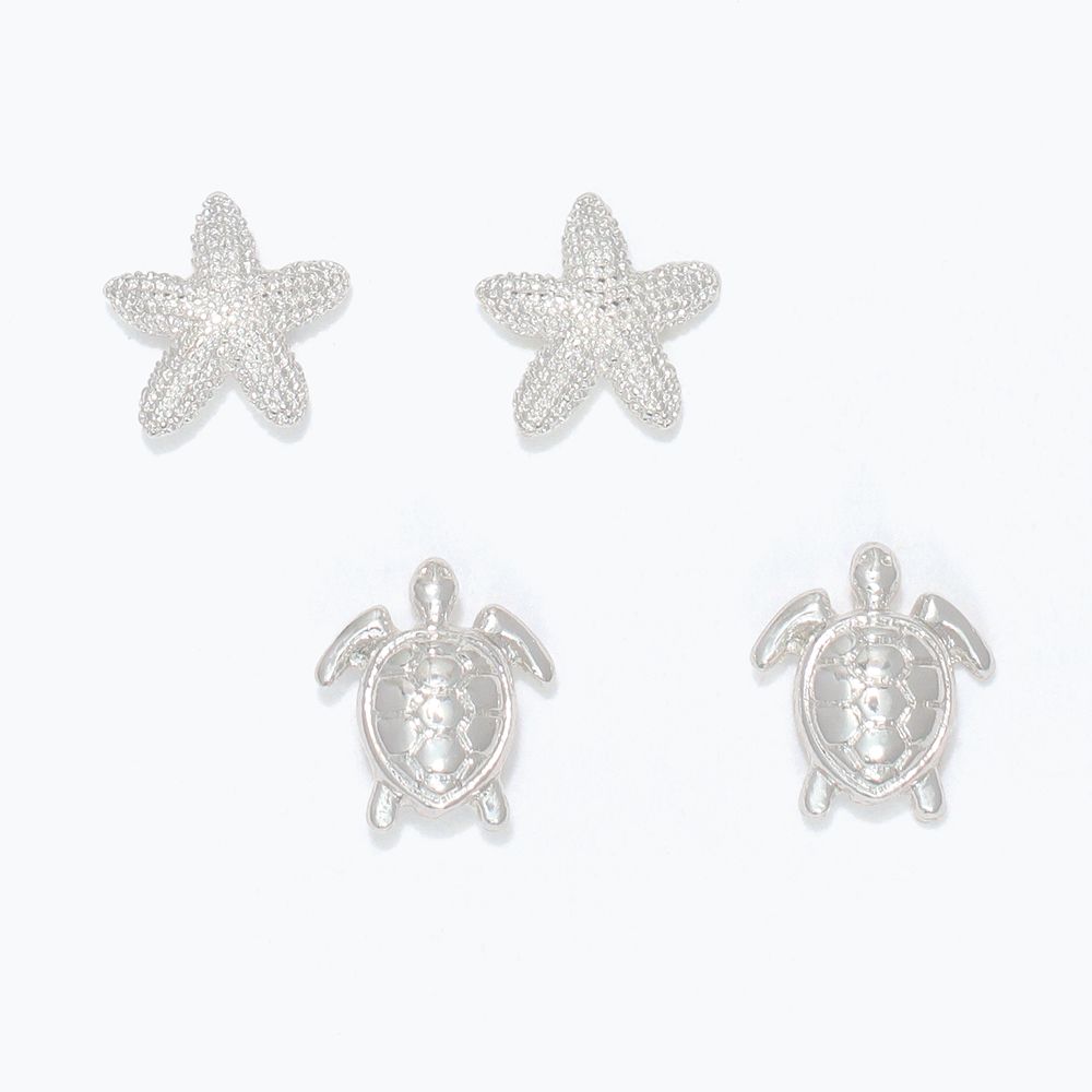 EARRINGS - SILVER STARFISH &amp; TURTLE