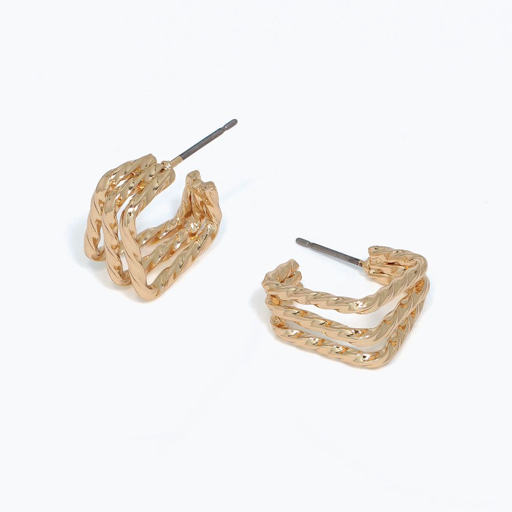 EARRINGS - 3 STRAND GOLD SQUARE HOOPS