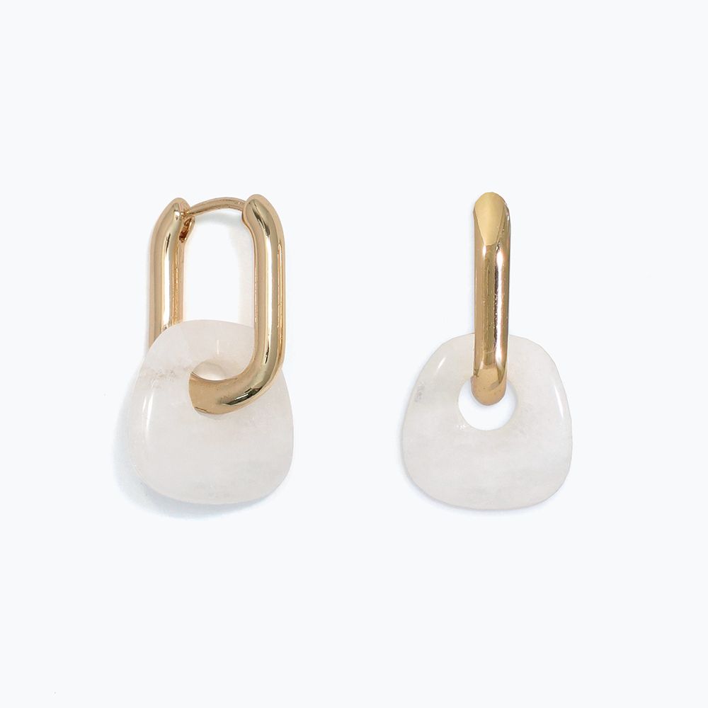 EARRINGS - GOLD HOOP WITH WHITE QUARTZ